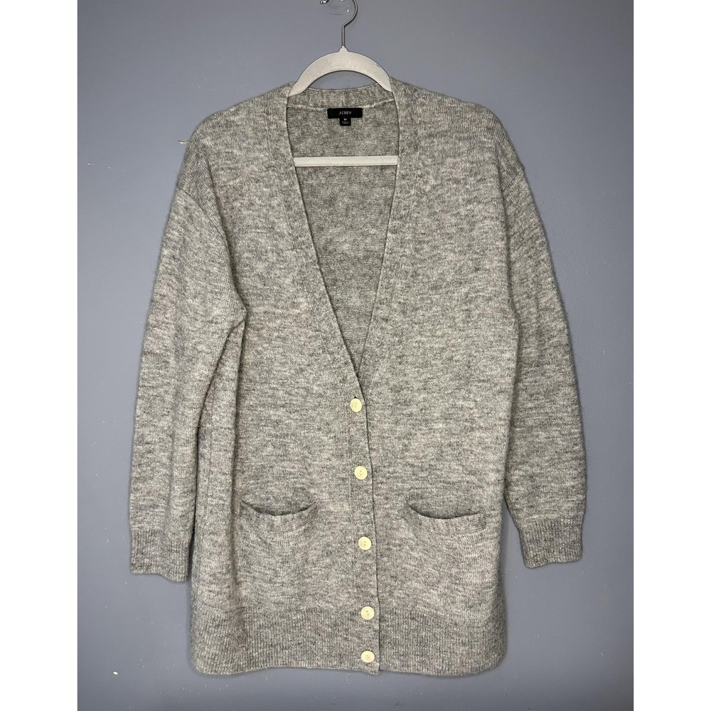 J Crew Boyfriend Cardigan Sweater Womens M Alpaca Blend Heather Gray Long Casual